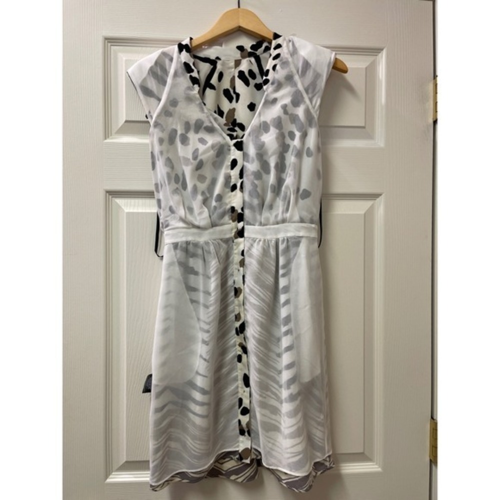 Bebe Ruffle Front Animal Print‎ Dress Size Small Zebra Leopard Mixed Print - Picture 12 of 17
